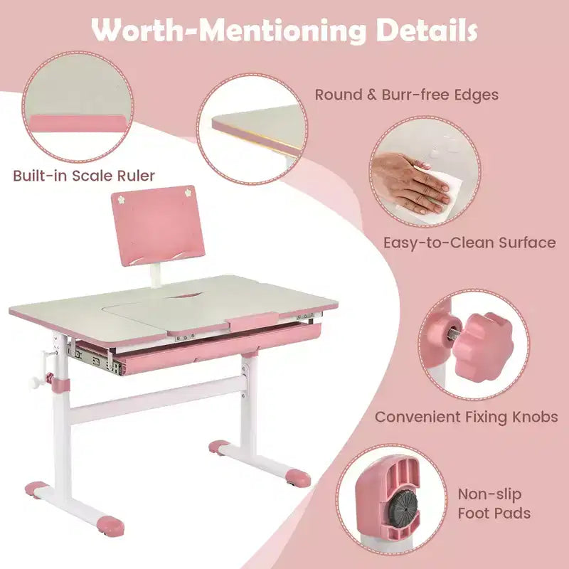 Costway Bureau d'étude pour enfants, réglable en hauteur, avec plateau inclinable et support de livre Bleu/Rose