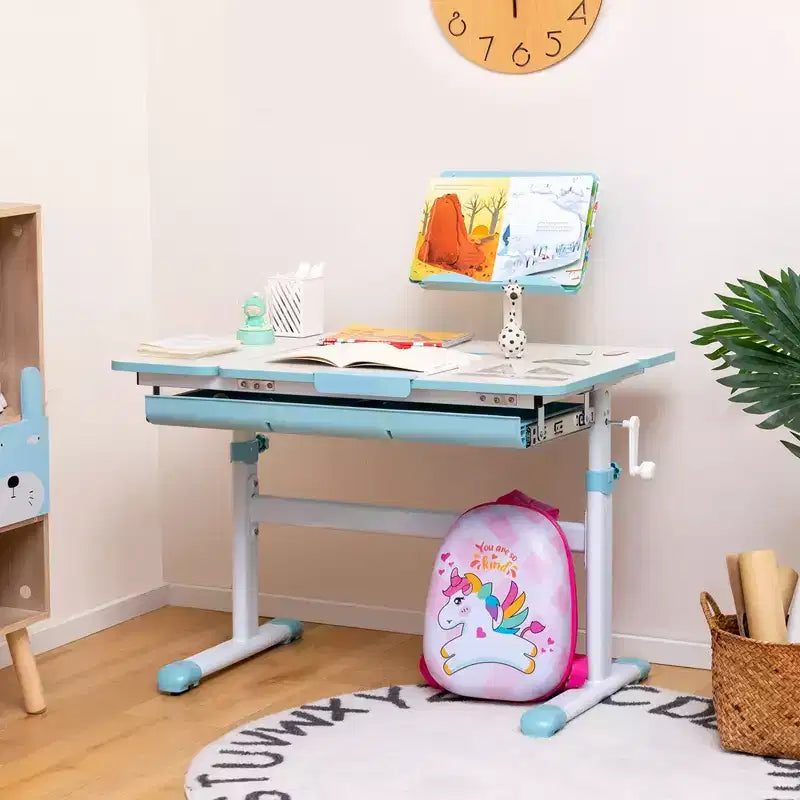 Costway Bureau d'étude pour enfants, réglable en hauteur, avec plateau inclinable et support de livre Bleu/Rose