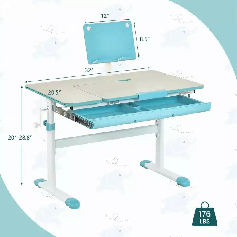 Costway Bureau d'étude pour enfants, réglable en hauteur, avec plateau inclinable et support de livre Bleu/Rose