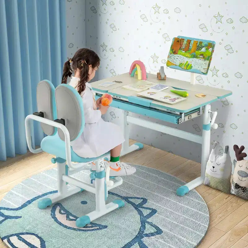 Costway Bureau d'étude pour enfants, réglable en hauteur, avec plateau inclinable et support de livre Bleu/Rose