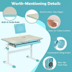 Costway Bureau d'étude pour enfants, réglable en hauteur, avec plateau inclinable et support de livre Bleu/Rose