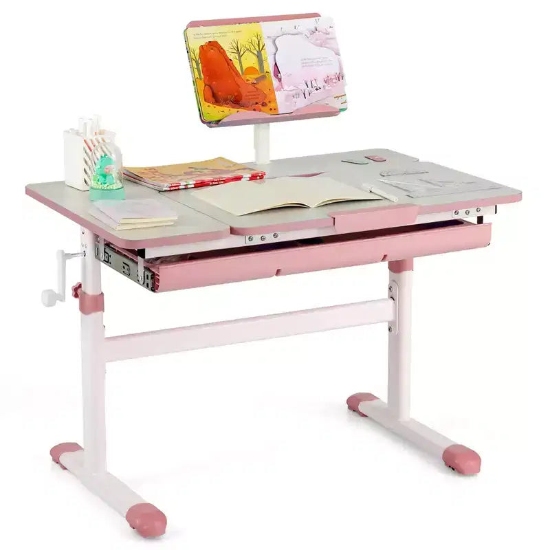 Costway Bureau d'étude pour enfants, réglable en hauteur, avec plateau inclinable et support de livre Bleu/Rose