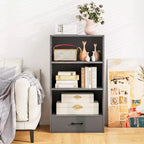 Costway Bibliothèque 4 niveaux 122 cm Étagère de présentation Rangement avec étagères et tiroir Gris/Blanc/Naturel