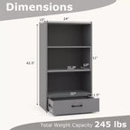 Costway Bibliothèque 4 niveaux 122 cm Étagère de présentation Rangement avec étagères et tiroir Gris/Blanc/Naturel