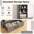 Costway Bibliothèque 4 niveaux 122 cm Étagère de présentation Rangement avec étagères et tiroir Gris/Blanc/Naturel