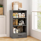 Costway Bibliothèque 4 niveaux 122 cm Étagère de présentation Rangement avec étagères et tiroir Gris/Blanc/Naturel