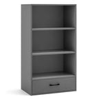 Costway Bibliothèque 4 niveaux 122 cm Étagère de présentation Rangement avec étagères et tiroir Gris/Blanc/Naturel