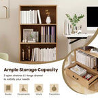 Costway Bibliothèque 4 niveaux 122 cm Étagère de présentation Rangement avec étagères et tiroir Gris/Blanc/Naturel