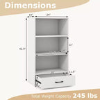 Costway Bibliothèque 4 niveaux 122 cm Étagère de présentation Rangement avec étagères et tiroir Gris/Blanc/Naturel