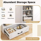 Costway Bibliothèque 4 niveaux 122 cm Étagère de présentation Rangement avec étagères et tiroir Gris/Blanc/Naturel