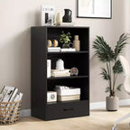 Costway Bibliothèque 4 niveaux 122 cm Étagère de présentation Rangement avec étagères et tiroir Gris/Blanc/Naturel