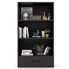 Costway Bibliothèque 4 niveaux 122 cm Étagère de présentation Rangement avec étagères et tiroir Gris/Blanc/Naturel