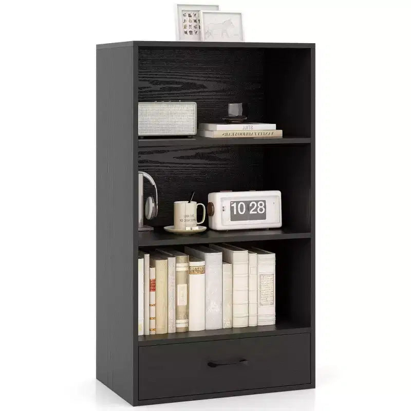 Costway 4-Tier Bookcase 48'' Display Bookshelf Storage Organizer with Shelves & Drawer Grey/White/Natural