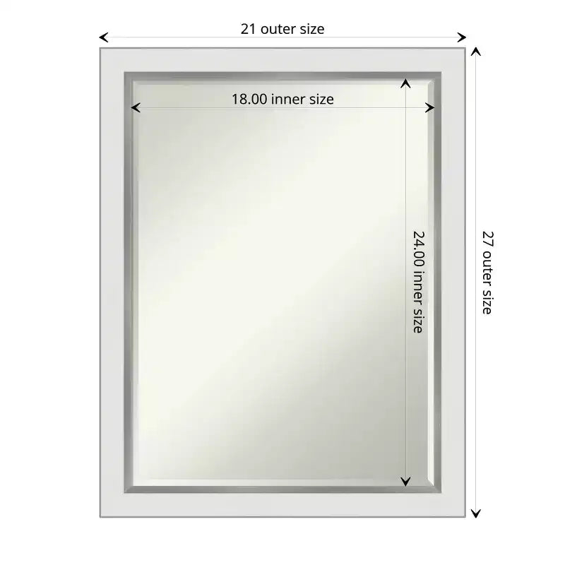 Miroir mural de salle de bain biseauté étroit Amanti Art Eva blanc argenté 27 x 21 po