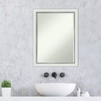 Miroir mural de salle de bain biseauté étroit Amanti Art Eva blanc argenté 27 x 21 po