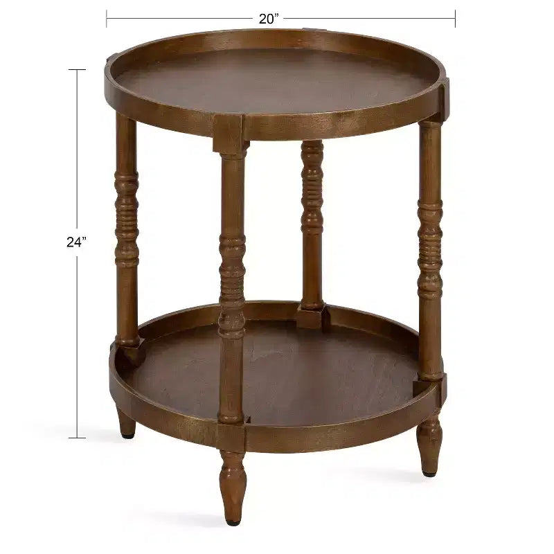 Table d'appoint ronde en bois Bellport de Kate and Laurel avec étagère