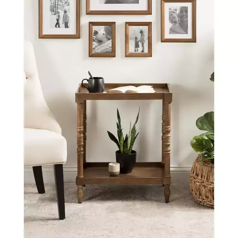Table d'appoint rectangulaire en bois Bellport Kate and Laurel, 56x36x66 cm, marron rustique