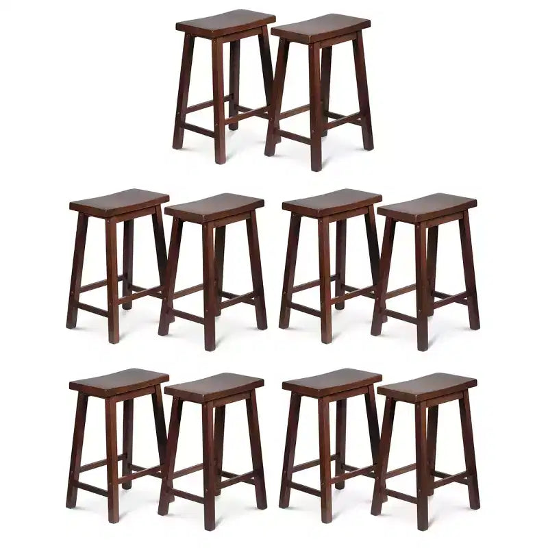 PJ Wood Classic Saddle Seat 24 Tall Kitchen Counter Stools, Walnut (Set of 10)