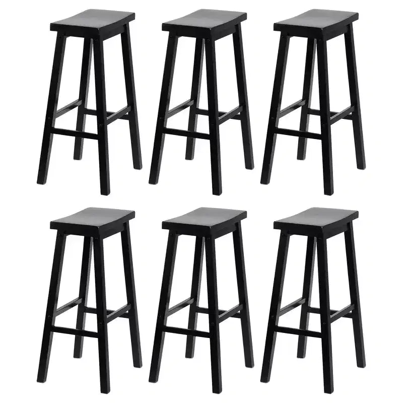 PJ Wood Classic Saddle Seat 29 Inch Tall Kitchen Counter Stools, Black (6 Pack)