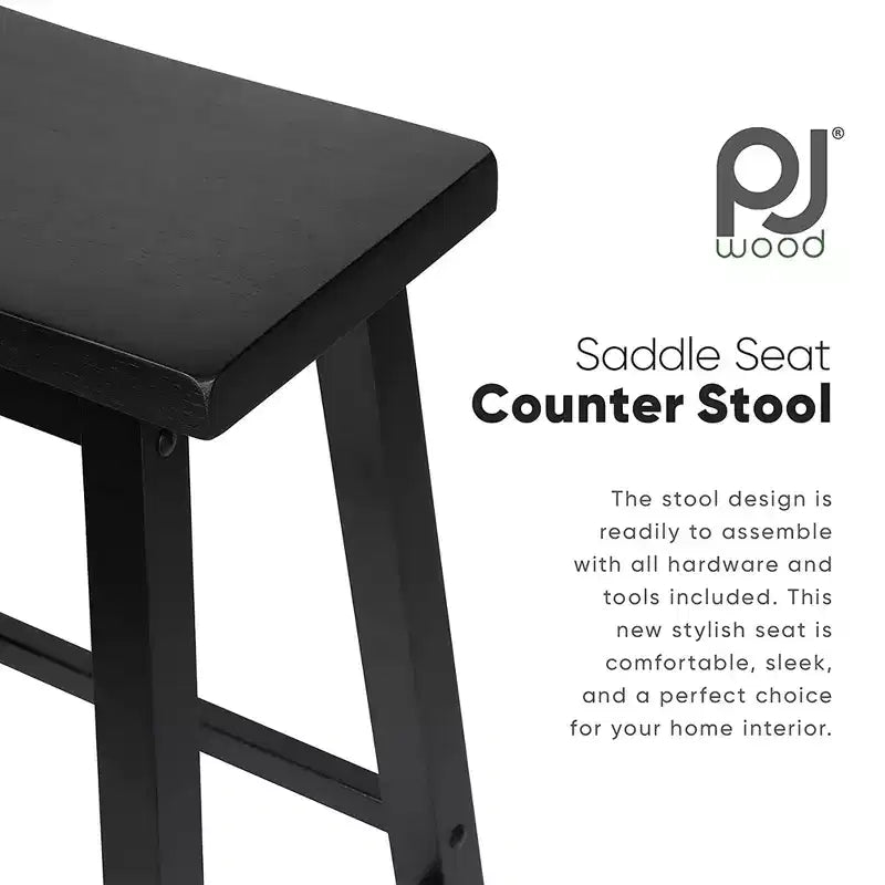 Tabourets de bar de cuisine PJ Wood Classic Saddle Seat 74 cm, Noir (Lot de 6)