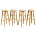 PJ Wood Classic Round Seat 29 Tall Kitchen Counter Stools for Homes, Dining Spaces, and Bars with Backless Seats & 4 Square Legs, Natural (Set of 4)