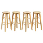 PJ Wood Classic Round Seat 29 Tall Kitchen Counter Stools for Homes, Dining Spaces, and Bars with Backless Seats & 4 Square Legs, Natural (Set of 4)