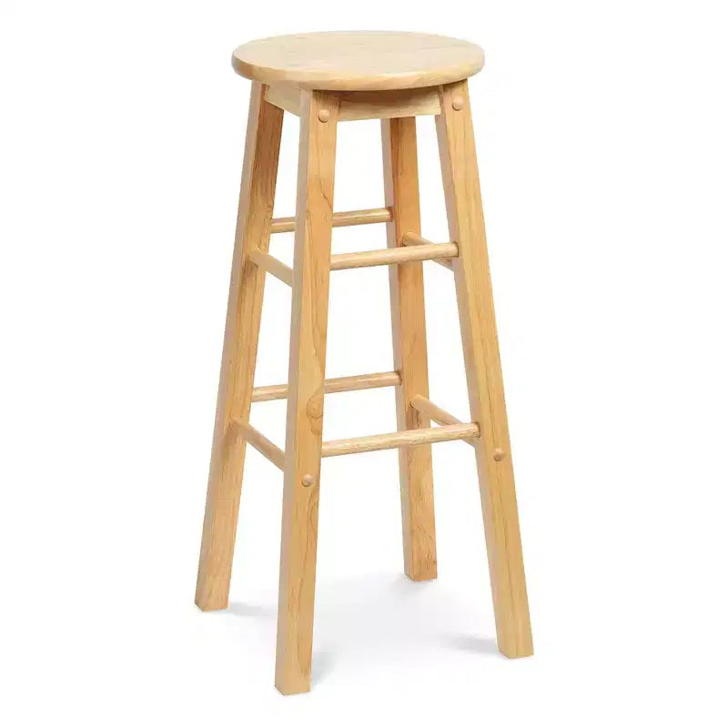 Tabourets de cuisine classiques PJ Wood à siège rond de 73,66 cm de haut pour les maisons, les salles à manger et les bars avec sièges sans dossier et 4 pieds carrés, Naturel (Lot de 4)