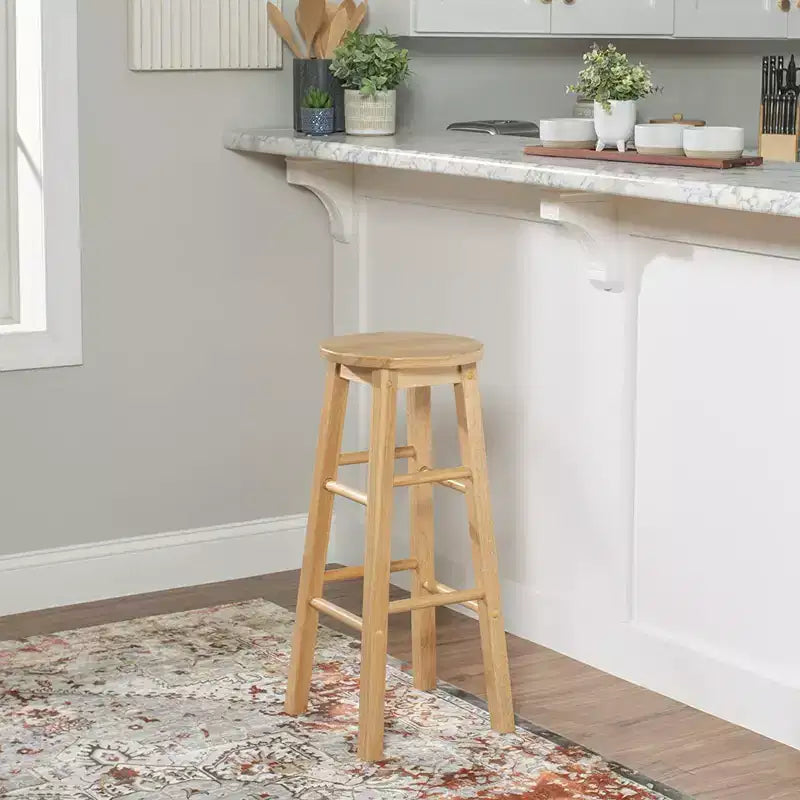 Tabourets de cuisine classiques PJ Wood à siège rond de 73,66 cm de haut pour les maisons, les salles à manger et les bars avec sièges sans dossier et 4 pieds carrés, Naturel (Lot de 4)