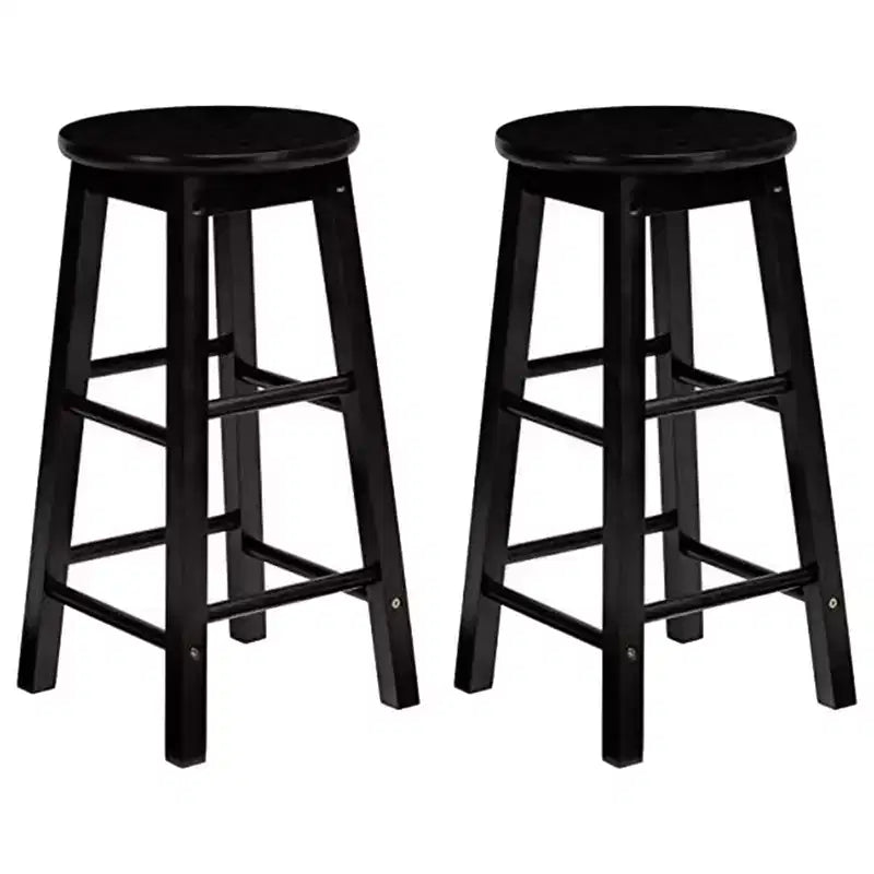 Tabourets de bar PJ Wood Classic Round Seat de 73,66 cm de haut pour maisons, salles à manger et bars avec sièges sans dossier et 4 pieds carrés, noir (lot de 4)