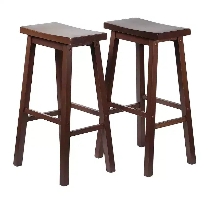 Tabourets de bar PJ Wood classiques avec siège en selle, 73,6 cm de hauteur, noyer (lot de 8)