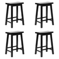 PJ Wood Classic Saddle-Seat 24'' Tall Kitchen Counter Stool for Homes, Dining Spaces, and Bars with Backless Seat, 4 Square Legs, Black (4 Pack)
