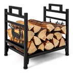 Costway 18.5 Inch Metal Firewood Rack Fireplace Log Holder with Dual Handles Solid Base
