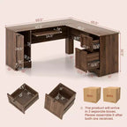 Costway Bureau d'angle en forme de L pour bureau à domicile, 66,5'', avec tiroir de clavier, couleur foncée