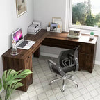 Costway Bureau d'angle en forme de L pour bureau à domicile, 66,5'', avec tiroir de clavier, couleur foncée