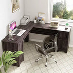 Costway Bureau d'angle en forme de L pour bureau à domicile, 66,5'', avec tiroir de clavier, couleur foncée