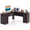 Costway 66.5'' L Shaped Home Office Desk Corner Computer Desk Keyboard Tray Dark