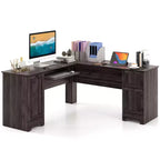 Costway 66.5'' L Shaped Home Office Desk Corner Computer Desk Keyboard Tray Dark
