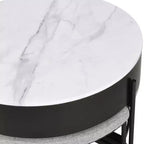 Table basse ronde relevable moderne avec rangement et 3 poufs, blanc+noir-ModernLuxe