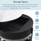 Table basse ronde relevable moderne avec rangement et 3 poufs, blanc+noir-ModernLuxe