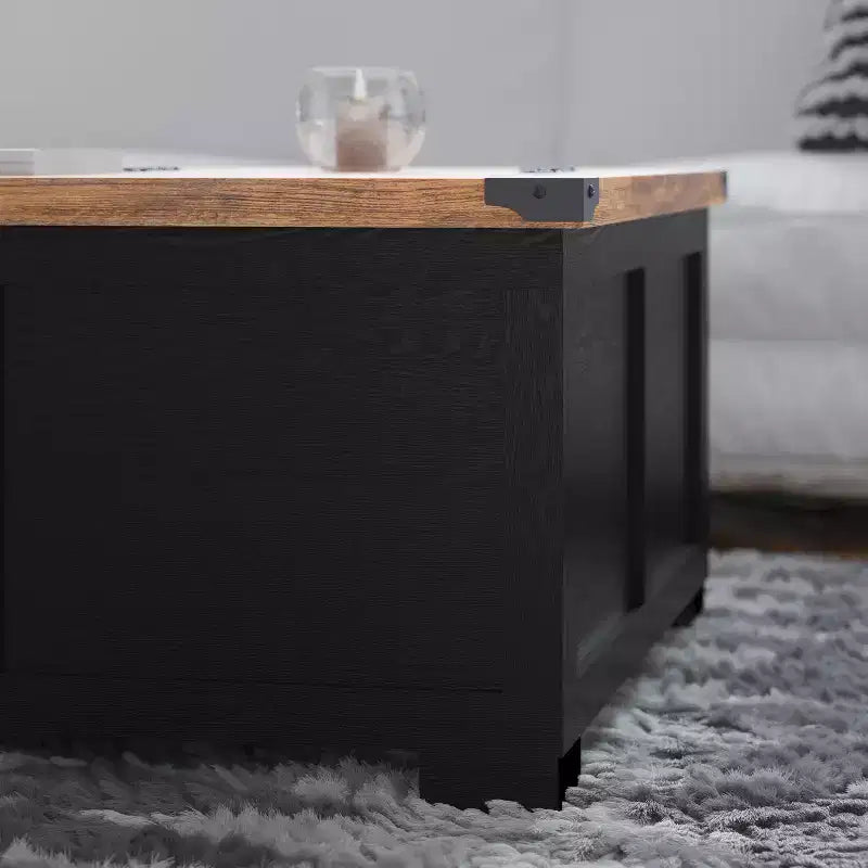 Flash Furniture Wyatt - Table basse de rangement style ferme avec plateau relevable à charnière, grande table basse avec rangement dissimulé