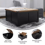 Flash Furniture Wyatt - Table basse de rangement style ferme avec plateau relevable à charnière, grande table basse avec rangement dissimulé