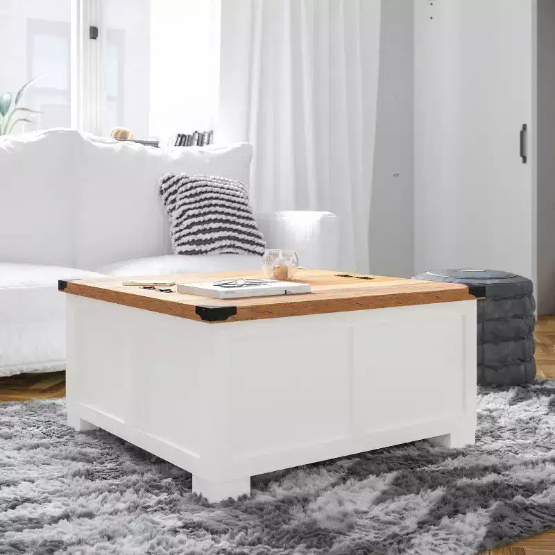 Flash Furniture Wyatt - Table basse de rangement style ferme avec plateau relevable à charnière, grande table basse avec rangement dissimulé