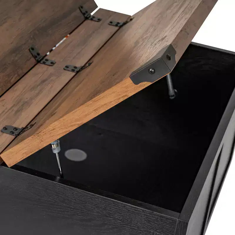 Flash Furniture Wyatt - Table basse de rangement style ferme avec plateau relevable à charnière, grande table basse avec rangement dissimulé