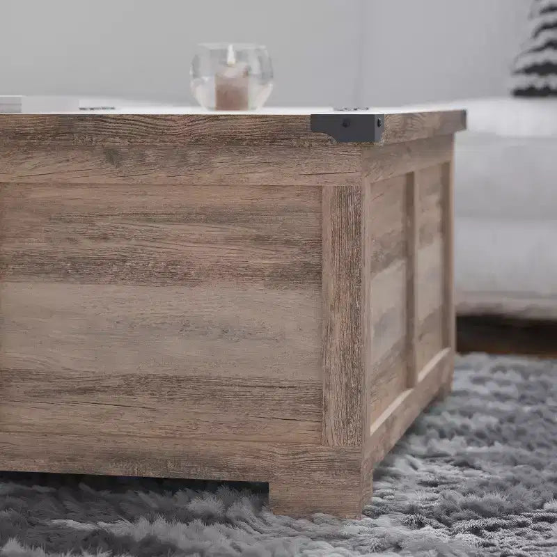 Flash Furniture Wyatt - Table basse de rangement style ferme avec plateau relevable à charnière, grande table basse avec rangement dissimulé