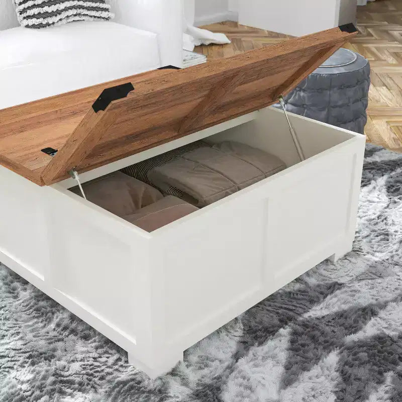 Flash Furniture Wyatt - Table basse de rangement style ferme avec plateau relevable à charnière, grande table basse avec rangement dissimulé