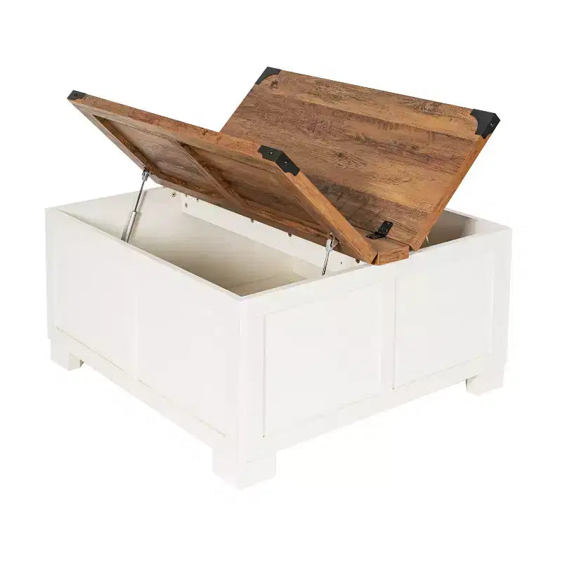 Flash Furniture Wyatt - Table basse de rangement style ferme avec plateau relevable à charnière, grande table basse avec rangement dissimulé