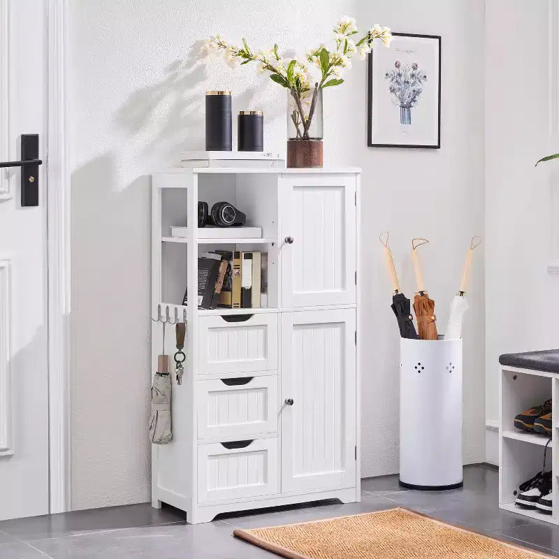 Yaheetech Armoire de Rangement de Salle de Bain de 106,7 cm, Meuble Bas avec 3 Tiroirs, Blanc