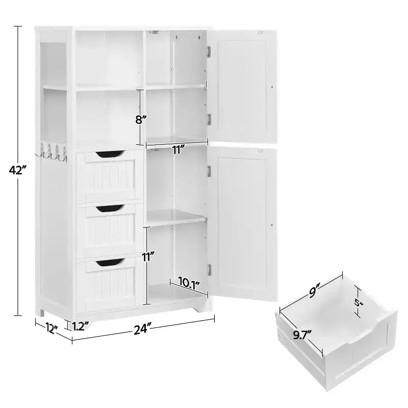 Yaheetech Armoire de Rangement de Salle de Bain de 106,7 cm, Meuble Bas avec 3 Tiroirs, Blanc