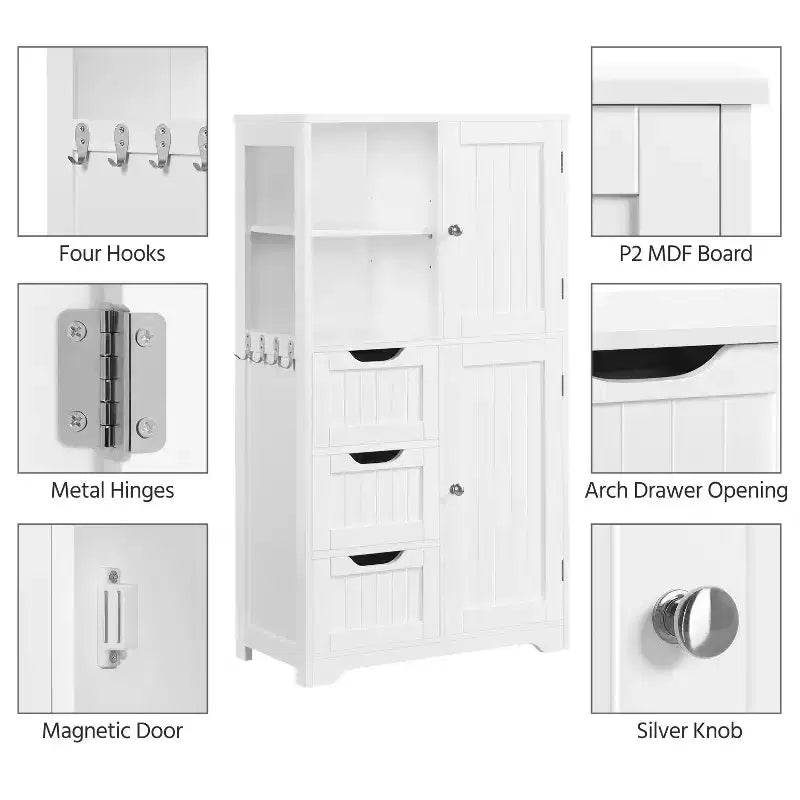 Yaheetech Armoire de Rangement de Salle de Bain de 106,7 cm, Meuble Bas avec 3 Tiroirs, Blanc