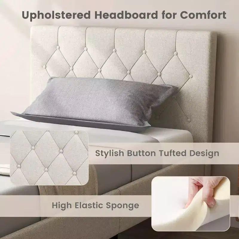 Lit plateforme tapissé Costway, taille simple, tête de lit capitonnée, support à lattes en bois